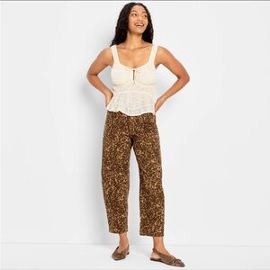 Mid-Rise Barrel Leg Jeans - Future Collective Brown Leopard Print